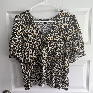 Banana Republic Animal Print Ruched Plunge Top – Brown & Gold Blouse – Size L